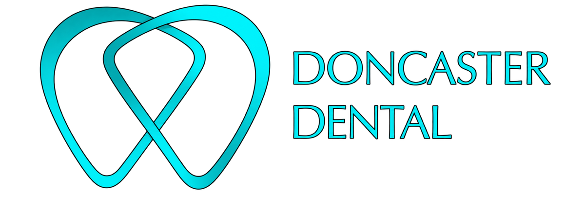 Doncaster Dental logo featuring a stylized teal and blue dental tooth outline icon next to the text 'DONCASTER DENTAL' in teal outline font on a white background.